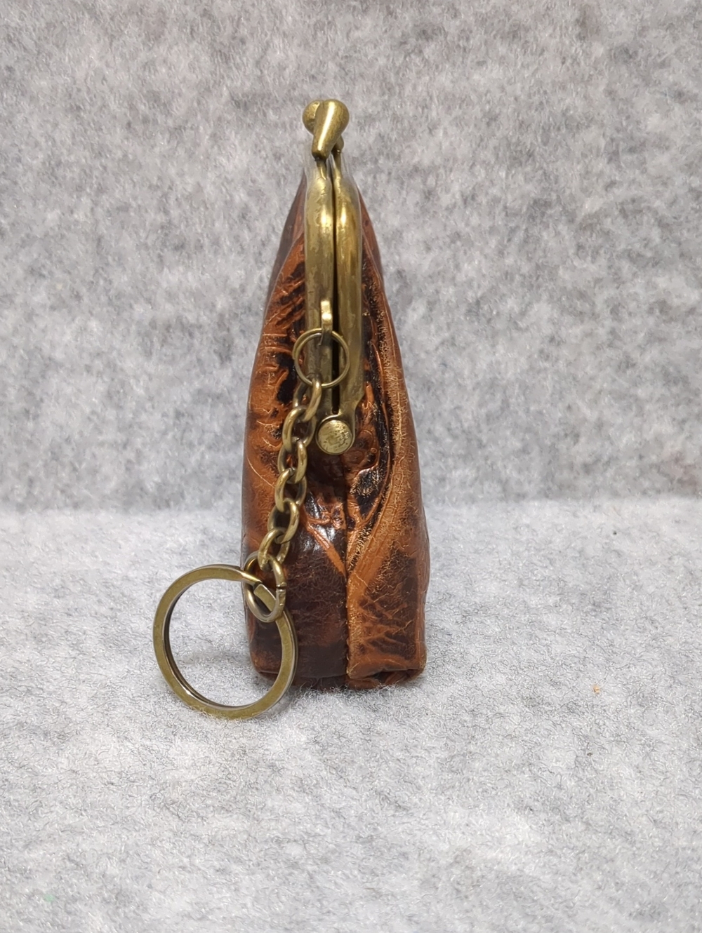 Patricia Nash Coin Purse Brown Leather Embossed Tooled Kiss Lock Key Ring - Picture 2 of 12